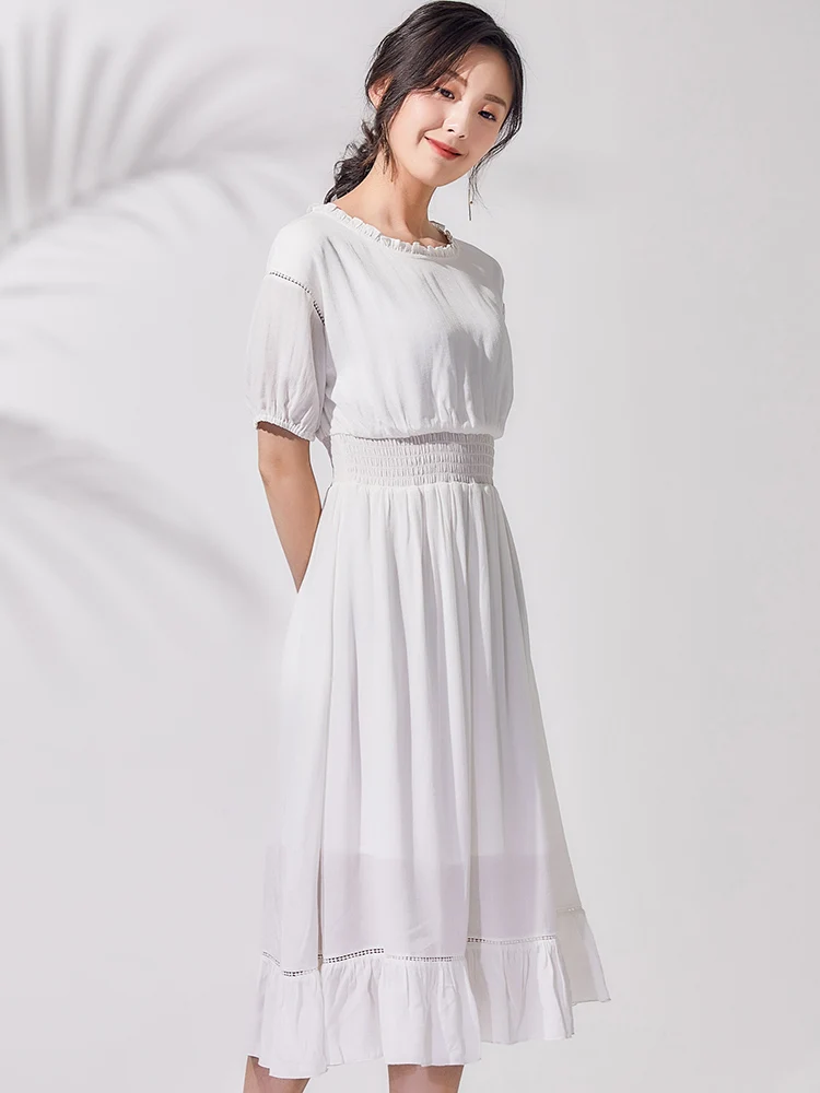 

BG Women Summer Elegant High Waist Pocket Cotton Linen Dress Female Bodycon White Vestido Robe Femme J90421276