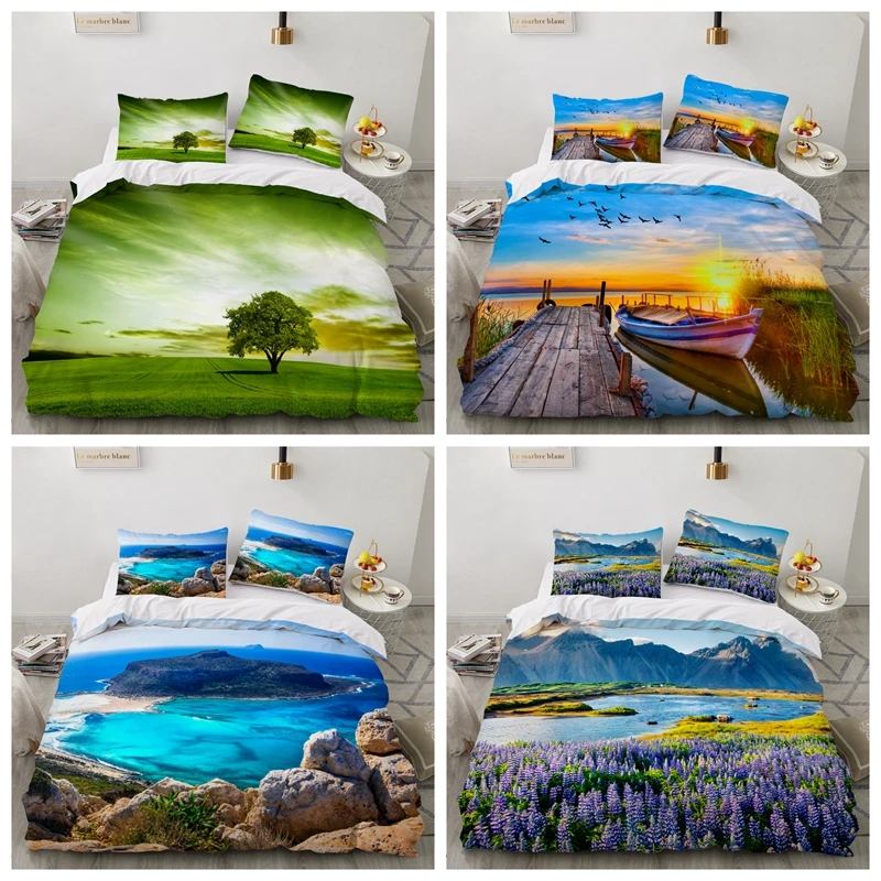 

3D view Landscape Home Bedding Sets Bed Linen Duvet Cover Set 200*200 /200*220 Winter Full King Single Queen Twin Pillowcase