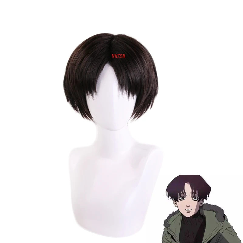 Killing Stalking Yoon Bum Yoonbum Black Brown Short Wig Cosplay Costume Levi Ackerman Heat Resistant Synthetic Hair Wigs | Тематическая
