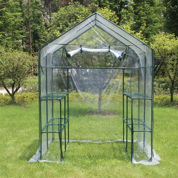 

56" W x 56" D x 76" H Green House Walk in Outdoor Plant Gardening Greenhouse 2 Tiers 8 Shelves Window and Anchors Include(White)