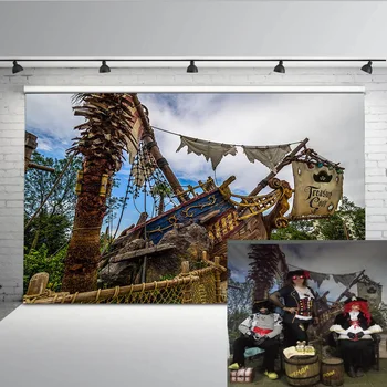 

Caribbean Pirates Birthday Ship Photography Backdrops Kids Theme Party Photo Booth Background Studio Computer Printed