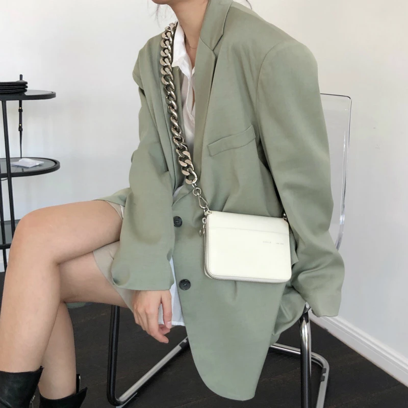 

2020 Autumn Blogger Style Fashionable Silhouette Lapel Suit Single Breasted Loose Casual Wool Blended Long Coat Women Blazer
