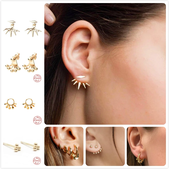 Креативные серьги из стерлингового серебра 925 пробы для женщин, золотые серьги с цветами, серьги для пирсинга, панк-девушка, золотые серебряные серьги-шарики R5