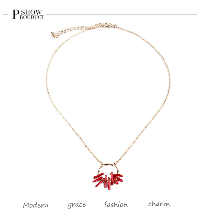 Bohemian Red Coral Halsketten für Frauen Vintage Halsband Shell Anhänger Erklärung Party Schmuck Stein Perle Kette Bohemian Red Coral Halsketten für Frauen Vi_voghion.com