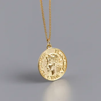 

Fashion 925 sterling silver coin pendant necklace female simple light luxury style silver jewelry personality trend party