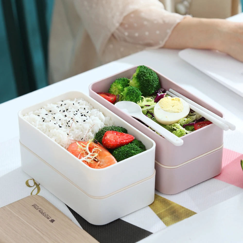 

1200ml Microwave Double Layer Lunch Box 2 Layers Wooden Salad Bento Box BPA Free Portable Container Box Workers Student