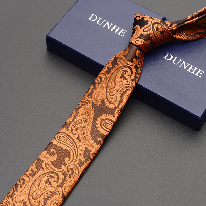 Высокое качество, новинка, шелковые Формальные Свадебные Галстуки для мужчин, тонкий галстук 6 см, дизайнерский бренд, оранжевый золотой галстук на шею с подарочной коробкой