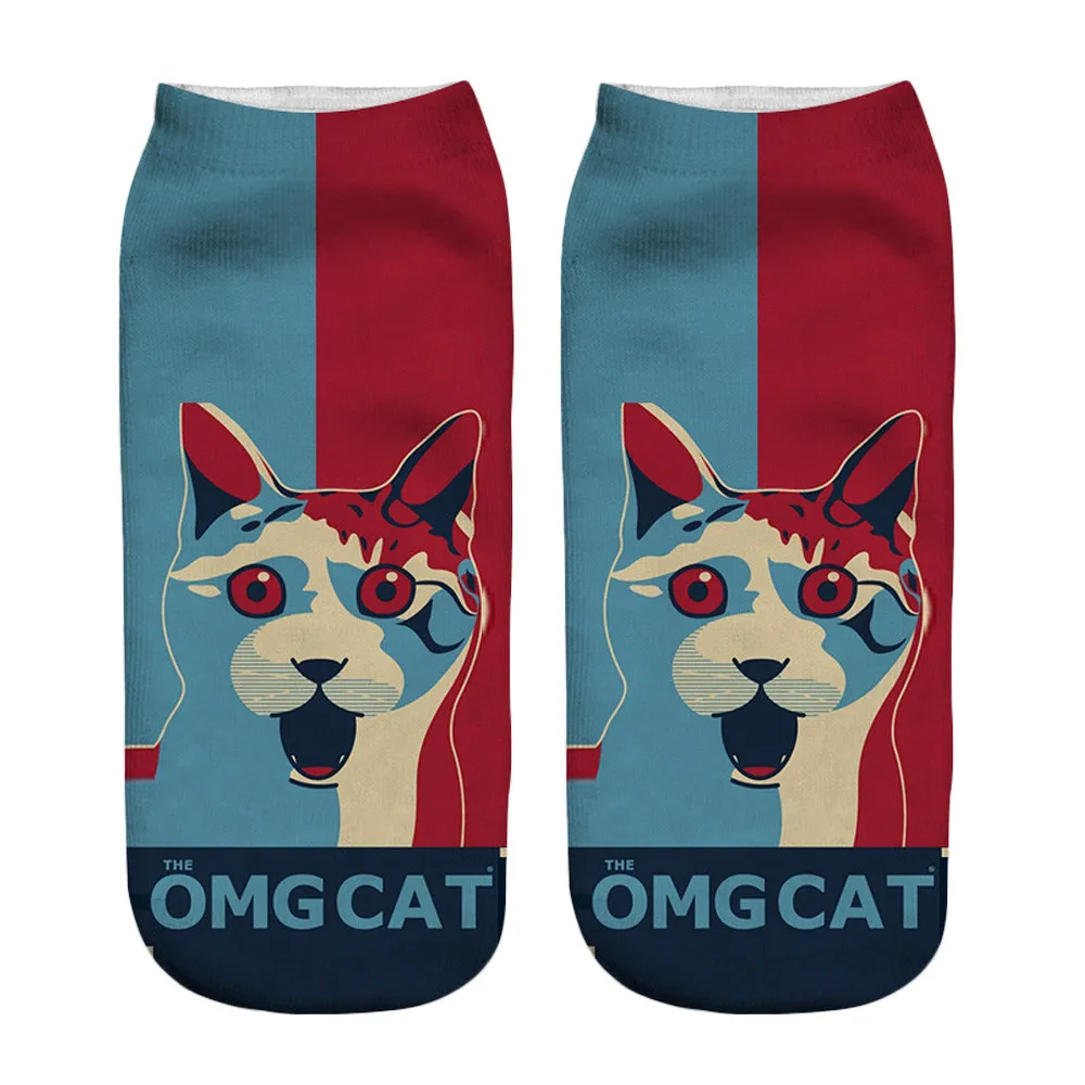 Популярные забавные короткие носки унисекс с 3D принтом кота, ножные носки, повседневные носки