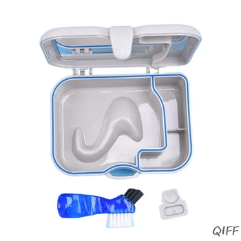 

Dental False Teeth Bath Box Denture Container Case with Mirror Brush Organizer