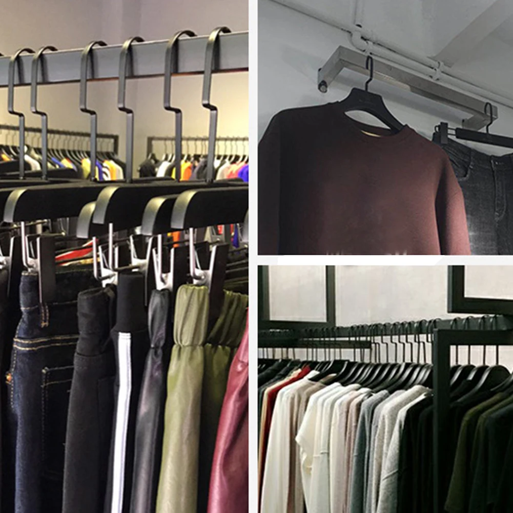 5Pcs Solid Wood Flat Hook Pants Hanger Skirt Storage Rack Laundry Adult Clothes With Clip Closet Wardrobe Trousers Organizer
