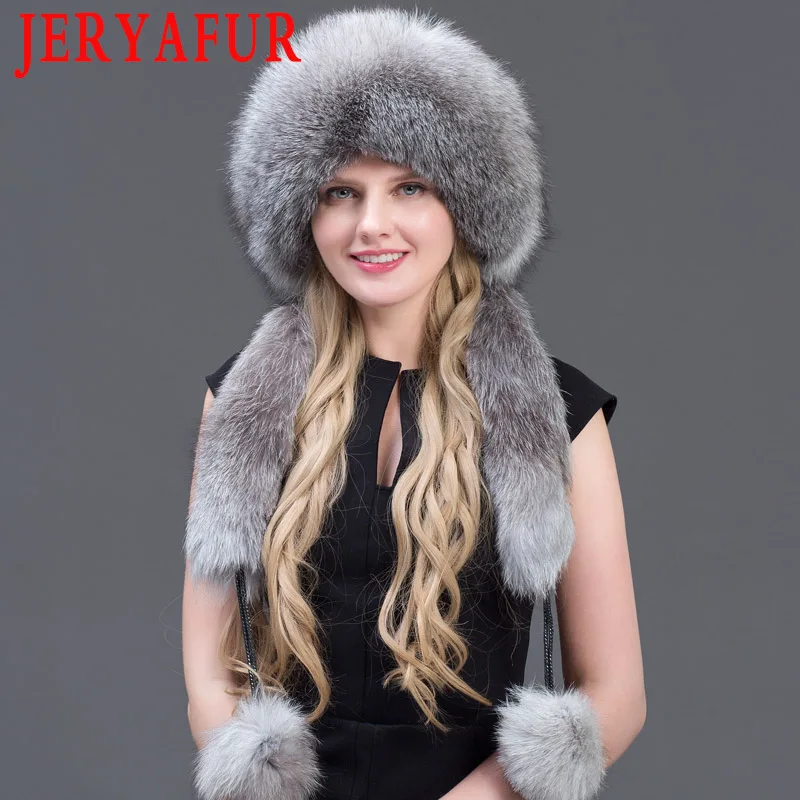 JERYAFUR/теплая женская зимняя шапка из натурального Лисьего меха; Лоскутная шапка из натуральной кожи; шапка-ушанка - Цвет: COLOUR5