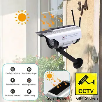 

Outdoor Fake Camera Home Security Video Solar Power LED Fake Camera Outdoor Security Surveillance Silver Dummy Camera Accessory