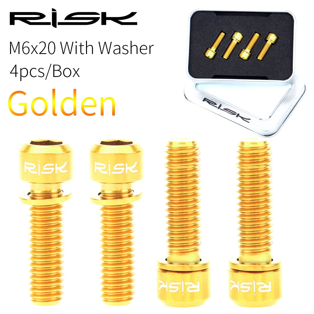 M6x20mm Golden 4 шт./лот M6x18/20 мм титановые Ti CT4 Болты Винты для MTB велосипеда кривошипный дисковый тормозной суппорт гарнитура стержень с адаптером шайба - Цвет: M6x20mm Golden