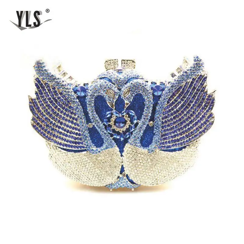 Blue And White YLS роскошный вечерний клатч с золотыми бриллиантами и лебедем, женские вечерние сумочки для банкета, ужина, модные сумочки Bolso Mujer для торжественных случаев - Цвет: Blue And White