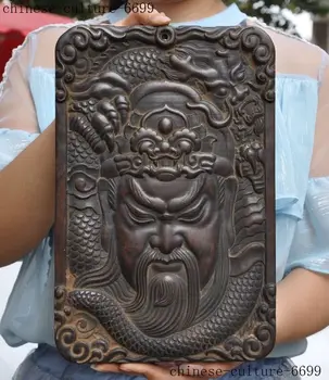 

christmas 12"China Rosewood wood carved Dragon Guan Gong Yu Warrior God Wall mount Thangka halloween