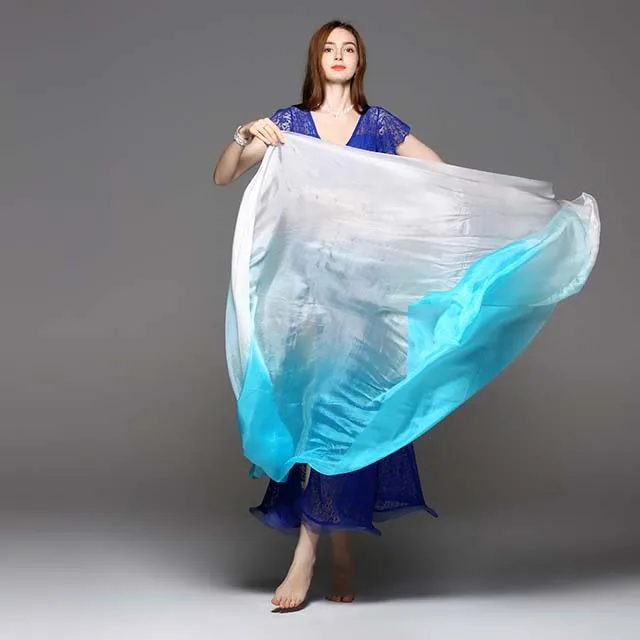 Women 100% Silk Veils Belly Dance Stage Performance 200cm 250cm 270cm Kids Adults Rainbow Light Silk Veils Customized 17 Color Colorful 5