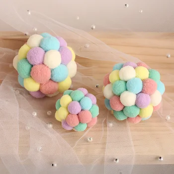 

New Plush Pet Cat Toy Stretch Plush Ball Bell Funny Ball Colorful Interactive Cat Pom Cat Chew Toy Macarons Beautiful