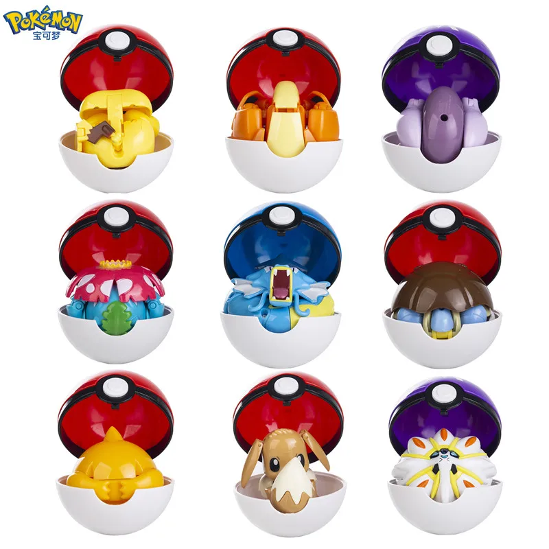 

Pokemon Anime Figure Pikachu Mewtwo Charizard Psyduck Eevee Genuine Pocket Monster Pokeball Action Deformation Model Toys Gift