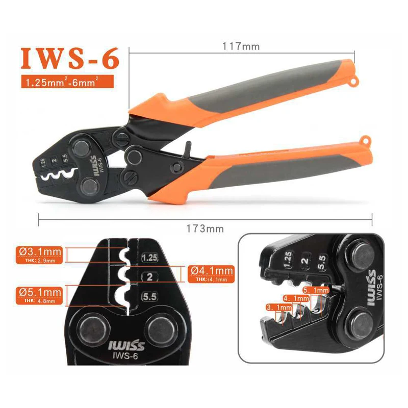 IWS-6/8/16/38 crimper plier Ratchet Crimping Tool for Non-Insulated Terminals 1.25-6MM&sup2; Polished Jaw Pressure regulating device