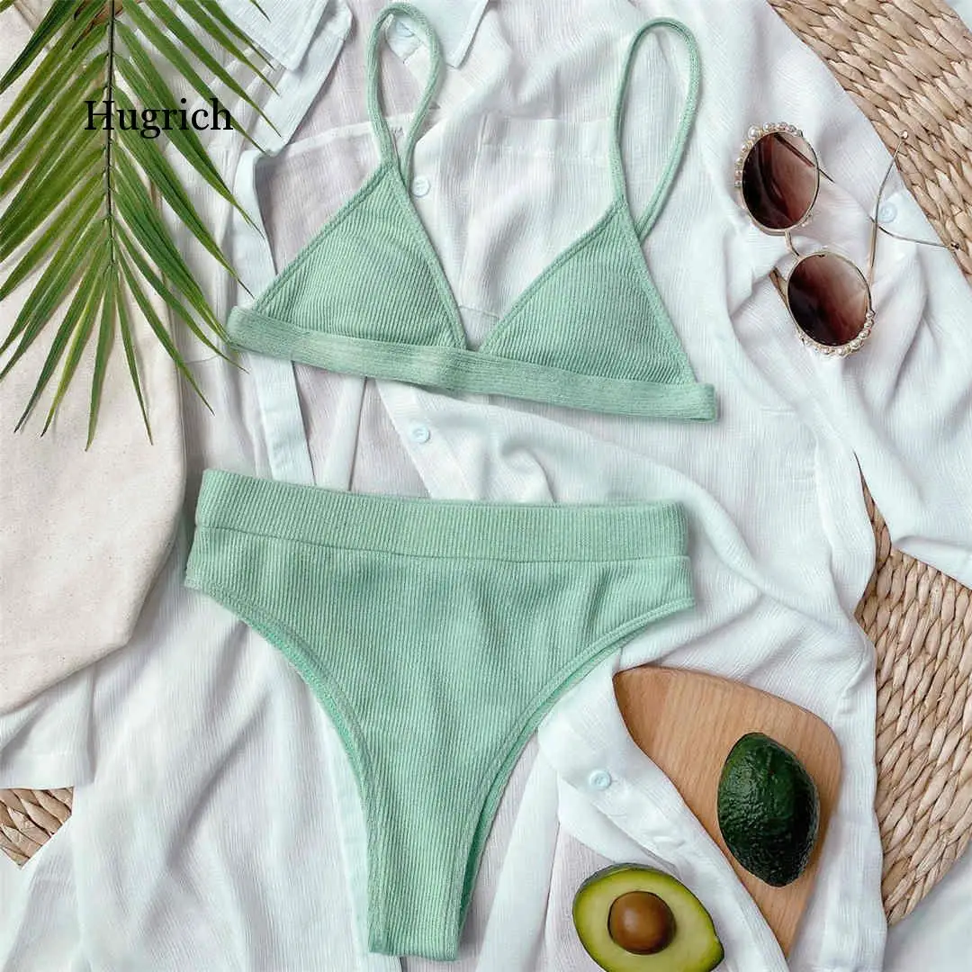 Female Swimsuit High Waist Bikini 2020 Women Swimwear Two-Pieces Bikini Set Ribbed Bather Bathing Suit Swim