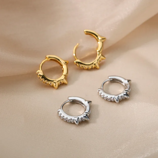 Aesthetic Stainless Steel Hoop Earrings For Women Gold Minimalist Heart Snake Flower Zircon Earring Korean Fashion Jewelry 2022 E2030-1