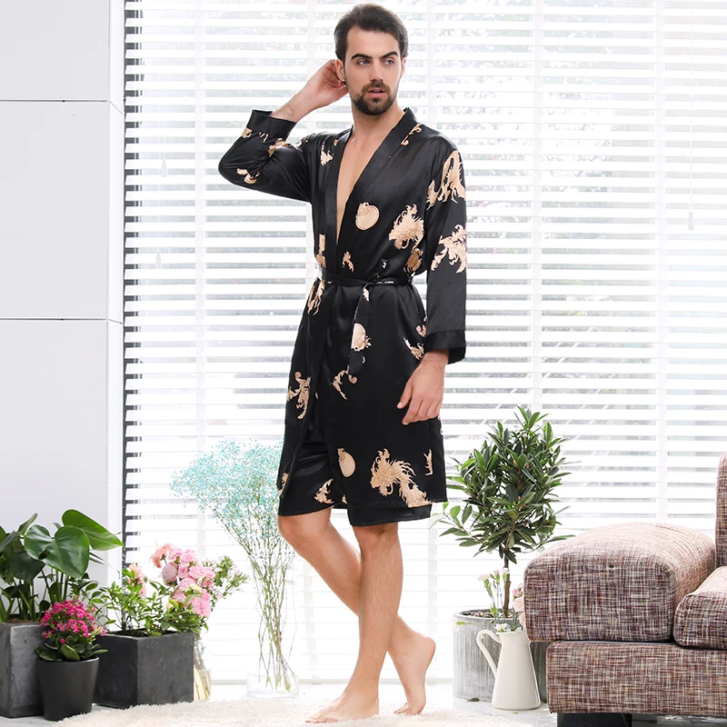 mens loungewear sets High-End Soft And Comfortable Men Nightgown Silk Pajamas 2 Piece Suit Shorts Men's Bathrobe pajama pants Men's Sleep & Lounge