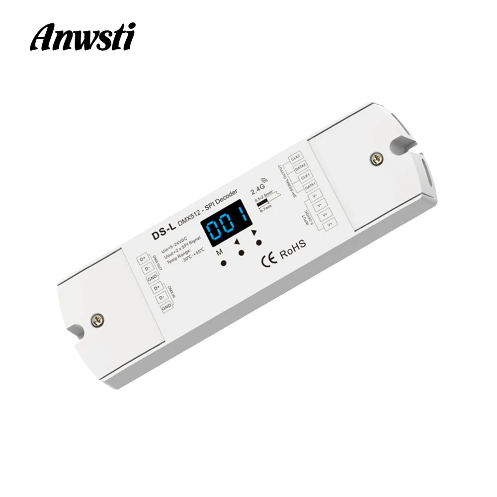 

DMX512 to SPI Converter DC 5V 24V 12V DMX Decoder Wireless Controller with Digital Display for 6803 2811 2812 IC LED Strip DS-L