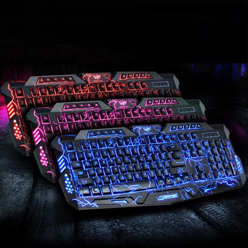

Cool Gaming Keyboard LED 3-Color USB Wired Colorful Breathing Backlit Waterproof Computer Crack Keyboard Computer Crack Keyboard