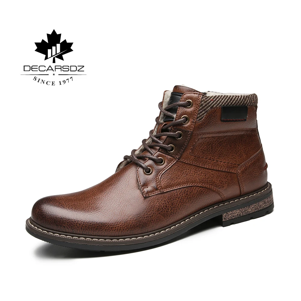 

Autumn Boots Men Leather Winter Brand Design Retro Basic Boots Man Ankle Boots Business New Lace-up snow boots Fashion Shoes Men