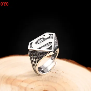 

100% S925 Sterling Silver Jewelry Personality Men's Superman Ring Opening