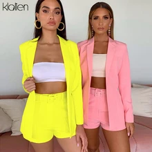 KLALIEN autumn neon color casual coats+ waistband shorts 2 pieces suits sale office basic Multicolor selection suits mujer