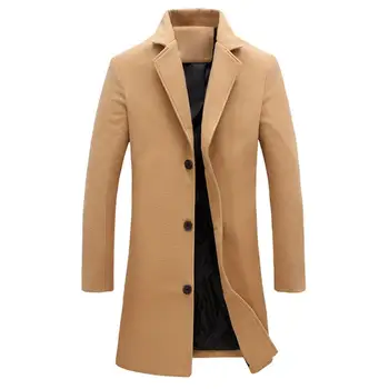 

Men Winter Coat Lapel Collar Wool & Blends Single-breasted Pockets Plus Size Trench Coat manteau Black Grey homme пальто мужское