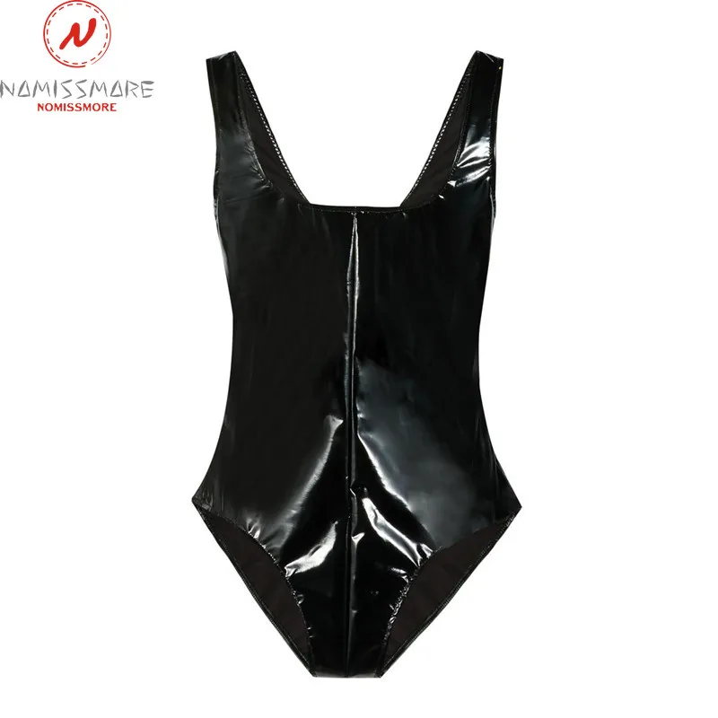 Женский боди из искусственной кожи однотонный облегающий цельный топ без