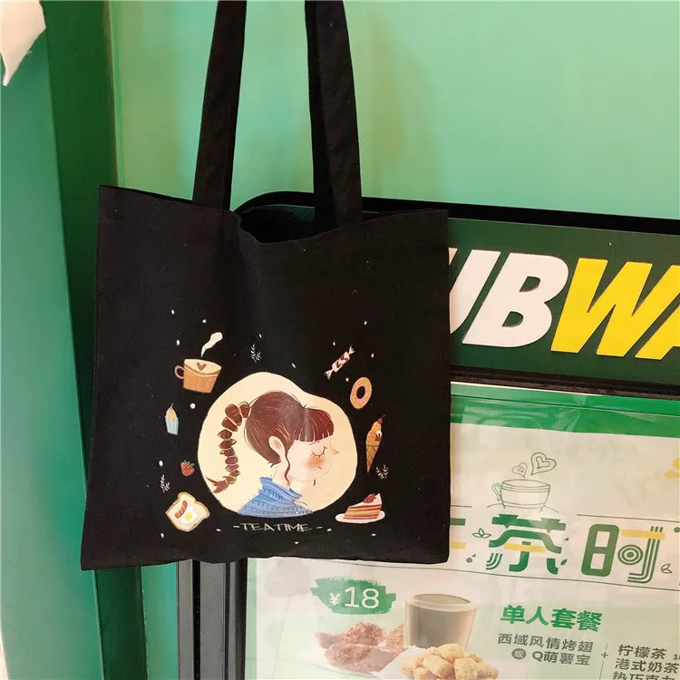 2019 принт студенческие девушки хлопчатобумажные сумочки для покупок Холщовая