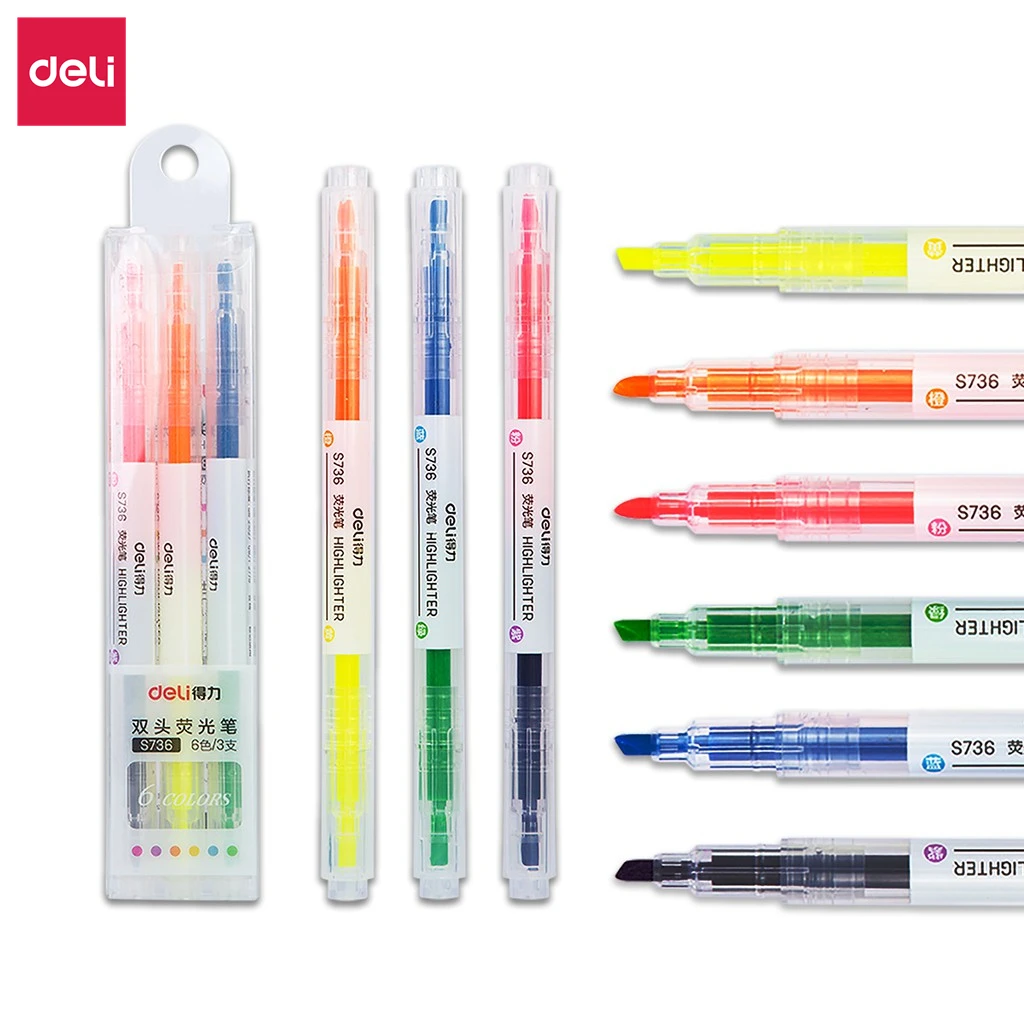 Highlighter Marker Pen 3Pcs/Bag 6 Colors Twin Tip Double Headed