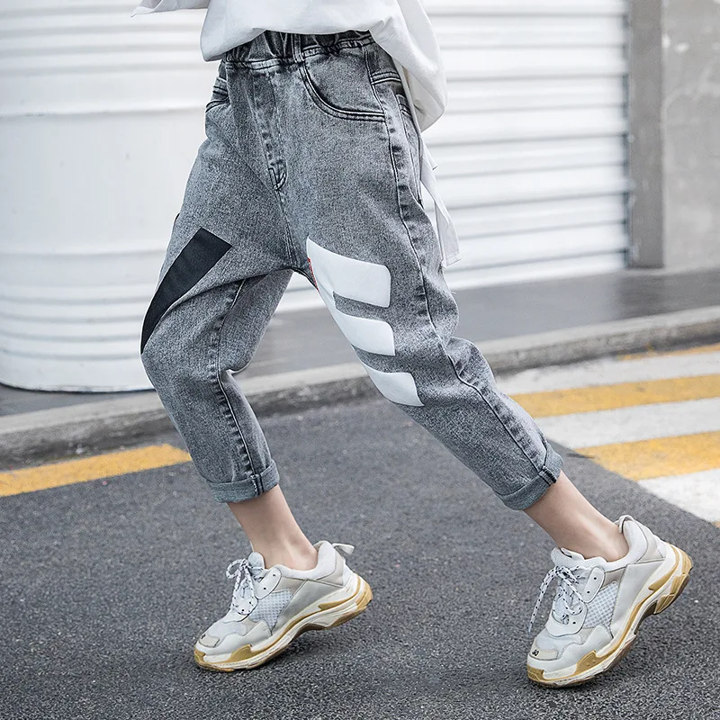 

Crawler 2019 New Style BOY'S Denim Trousers Big Boy Girls Spring And Autumn Western Style Lettered Loose-Fit Dad Pants