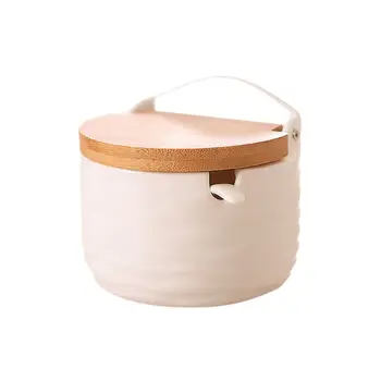 

1PC Sugar Bowl with Lid Spoon Wooden Seasoning Jar Kitchen Tool Salt Storage Box Spice Container Seasoning Box Salt Bottle