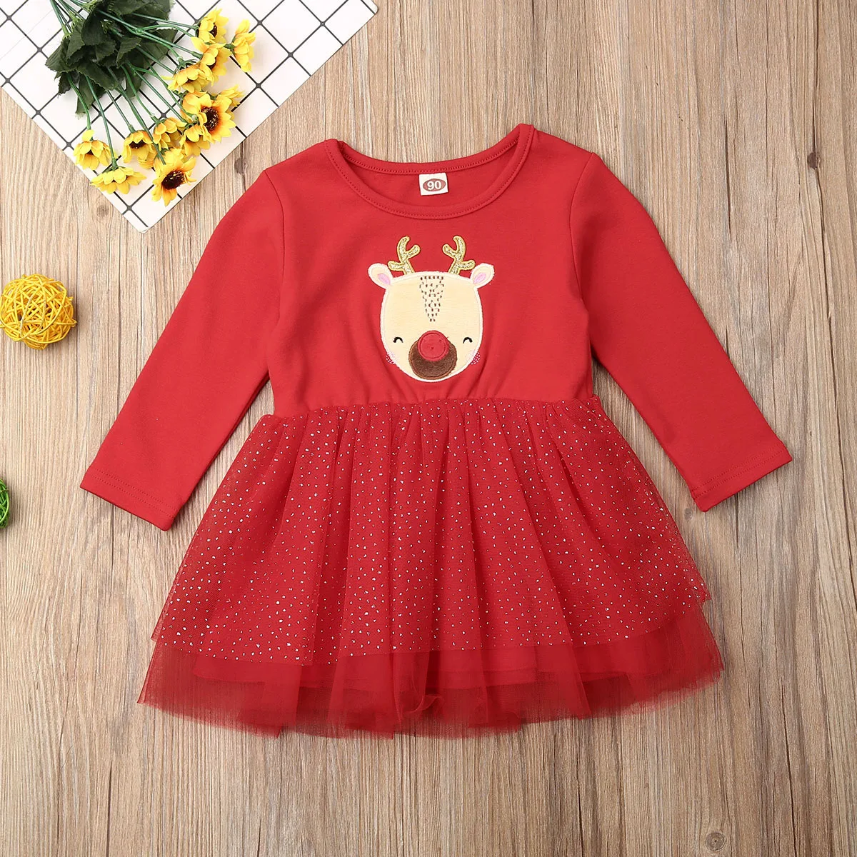 

Pudcoco Toddler Baby Girl Clothes Cotton Long Sleeve Fawn Print Tutu Tulle Dress Princess Party Pageant Casual Dress