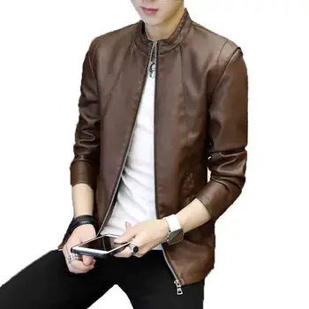 

2019 men's new fall of cultivate one's morality collar leather jacket pure color handsome young fashion PU leather jacket