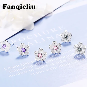 

Fanqieliu Retro Flower Crystal Jewelry 3 color 925 Sterling Silver Earrings For Women Cute Stud Earrings Female FQL20098