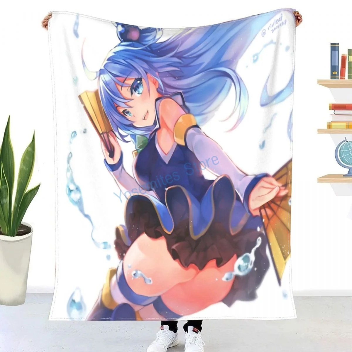 Jumping Aqua KonoSuba Anime Girl Throw Blanket Winter flannel bedspreads bed sheets blankets on cars and sofas sofa covers | Дом и сад