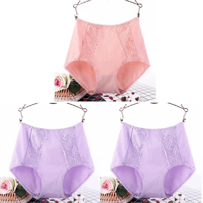 pink purple X 2 3 шт./лот, XL-6XL, плюс размер, женские трусы высокого качества, удобные, хлопок, высокая талия, нижнее белье, женские сексуальные кружевные трусики 3353 - Цвет: pink purple X 2