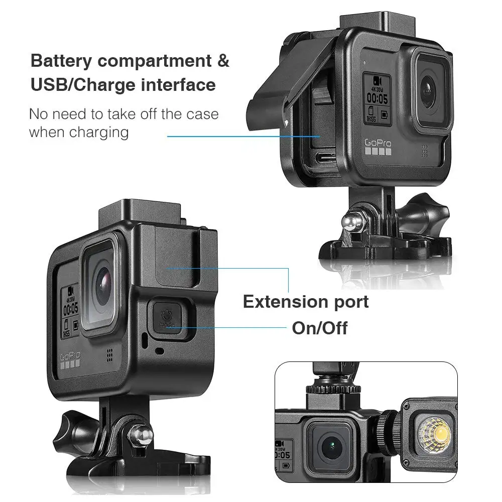 Чехол из алюминиевого сплава для GoPro Hero 8 черный защитный чехол с ЧПУ корпус