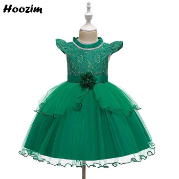 

Luxury Palace Princess Lace Cap Sleeve Evening And Wedding Dresses Girls 2-9 Year Green Ruffle Applique Pageant Party Dress Kids