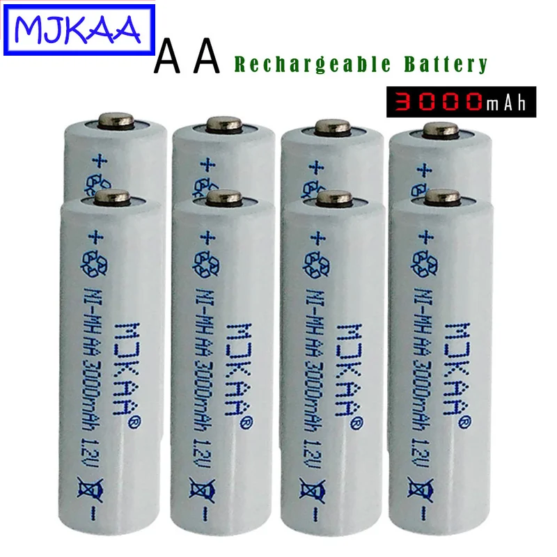 MJKAA 8 шт. AA 1 2 V Ni MH 3000mAh аккумулятор 2A аккумуляторные батареи для дистанционного