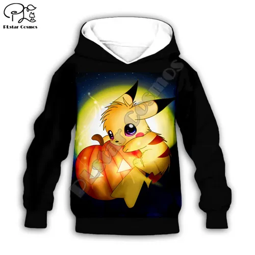 Kids hoodies Детские костюмы на Хэллоуин для мальчиков и девочек с мультипликационным принтом Пикачу, толстовки с капюшоном с 3D принтом Покемон, толстовки на молнии с изображением тыквы, летучей мыши - Цвет: Kids hoodies