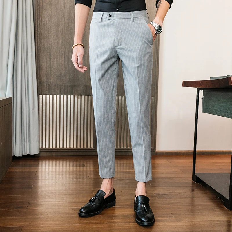 2019 Летняя мужская одежда костюм в полоску брюки мужской деловой высокого