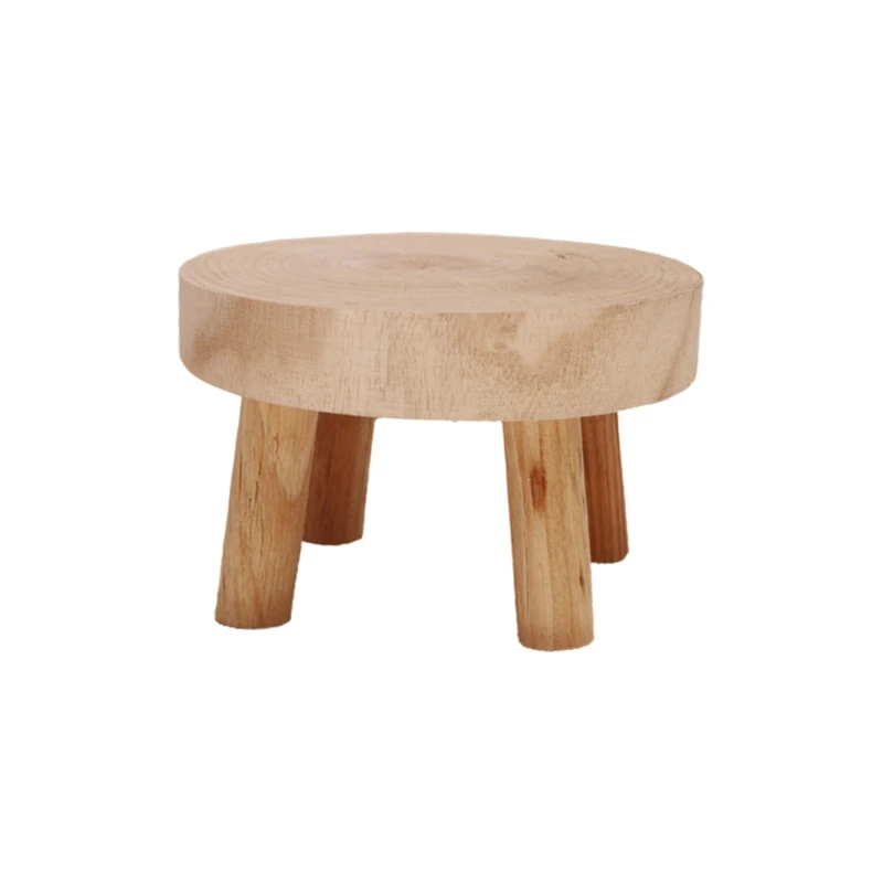 Solid Wood Round Bench Flower Pot Holder Plant and Succulent Flower Pot Base Display Stand Stool Home Garden Patio Decoration S 