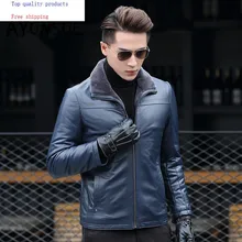 Зимняя теплая куртка из натуральной кожи, мужская повседневная куртка с натуральным мехом из овечьей шерсти, Кожаная Куртка Jaqueta De Couro, AD-PM70602, YY317