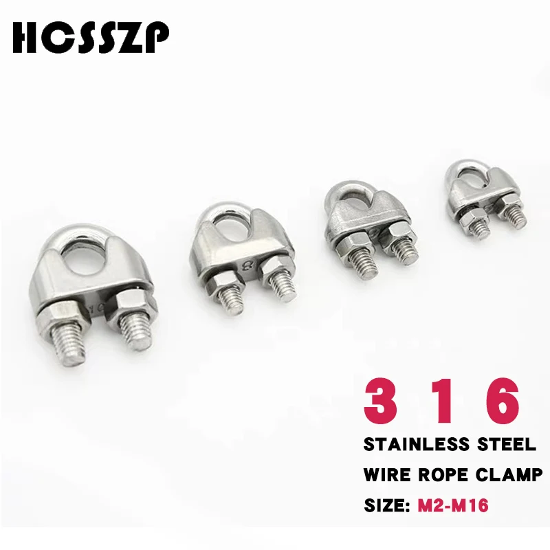 

10 Pcs 316 Stainless Steel Saddle Clamp Cable Wire Rope Clip Fastener M2/3/4/5/6/8/10/12/16 Cable Bolts Rigging Hardware Clamps